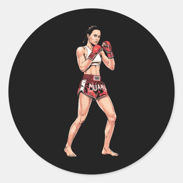 Pegatina Redonda Posición de kickboxing Boxeo tailandés Un luchador (Anverso)