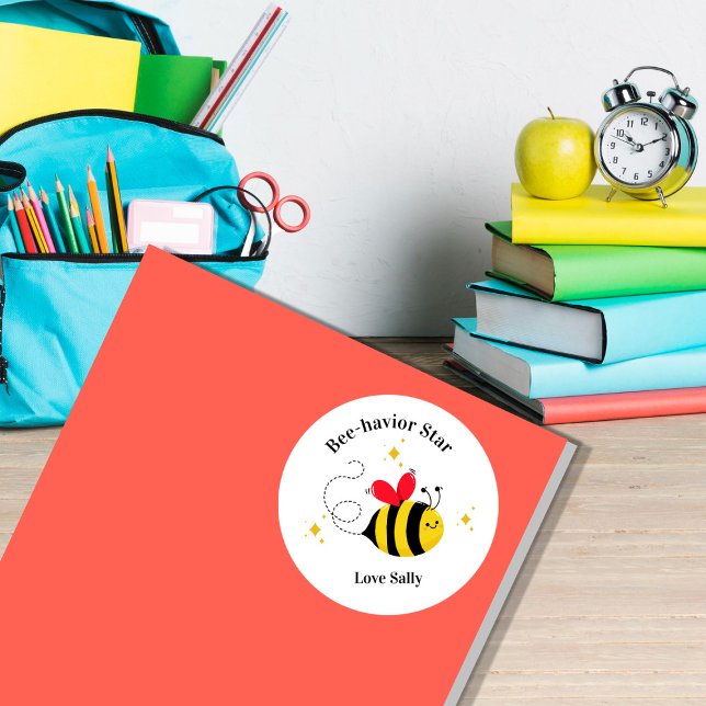 Pegatina Redonda Positive Behavior Sticker, Bee-havior Star Teacher (Subido por el creador)