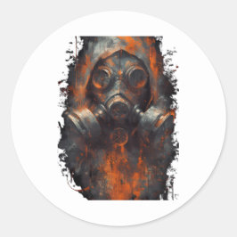 Pegatina Redonda Post Apocalyptic Gas Mask Toxic Grunge 