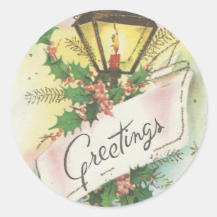 Pegatina Redonda Post de la lámpara de navidad vintage