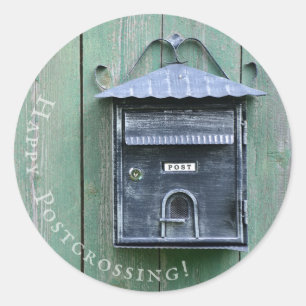 Pegatina Redonda ¡Postcrossing feliz! Buzón