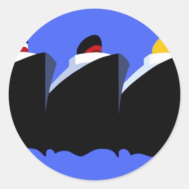 Pegatina Redonda Poster Art Deco de los buques de crucero de época (Anverso)