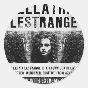 Pegatina Redonda Poster buscado de Bellatrix Lestrange