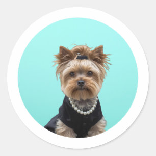 Pegatina Redonda Póster clásico de desayuno Yorkshire Terrier Yorki