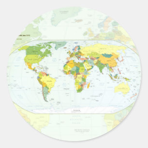Pegatina Redonda Póster de Atlas Mapa Mundial Político: Decoración