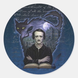 Pegatina Redonda Póster de cuervo gótico de Edgar Allan Poe