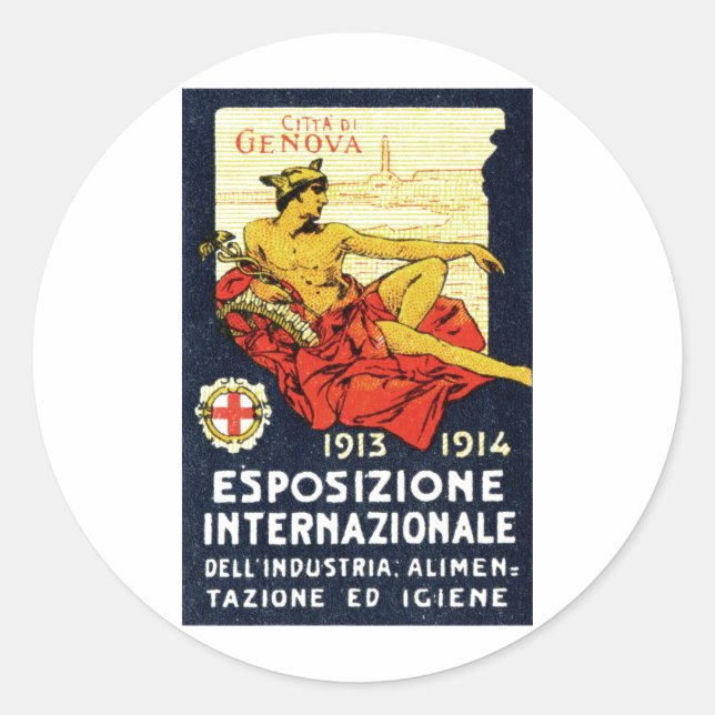 Pegatina Redonda poster de la Expo Genova 1913 (Anverso)