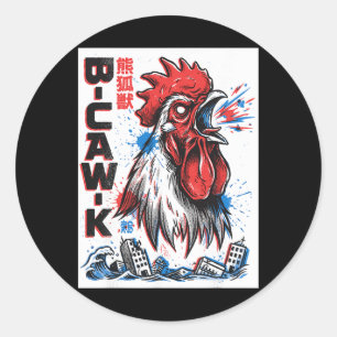 Pegatina Redonda Póster de monstruo japonés de pollo gigante divert