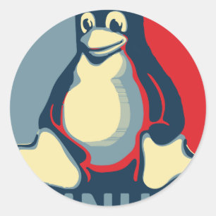 Pegatina Redonda Poster de obama clásico de pingüino tux de Linux