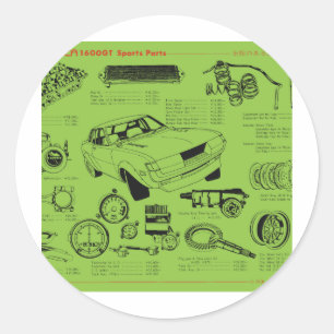Pegatina Redonda POSTER de piezas de TA22 Celica Tosco