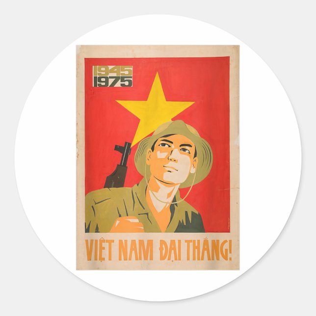 Pegatina Redonda Poster de propaganda de Vietnam - Comunista de gue (Anverso)