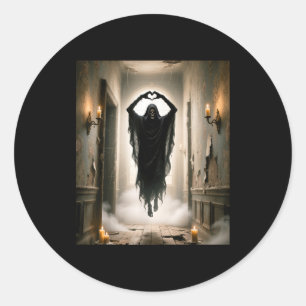 Pegatina Redonda Póster de terror de fantasma divertido con corazón