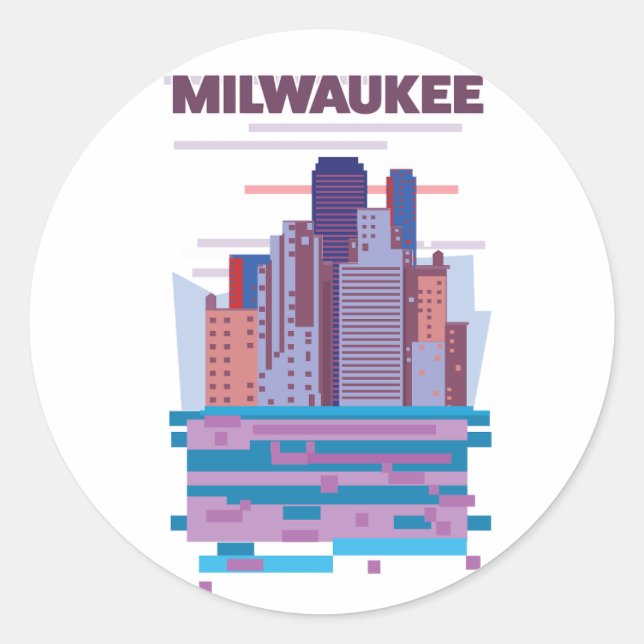 Pegatina Redonda Póster de viaje a Milwaukee (Anverso)