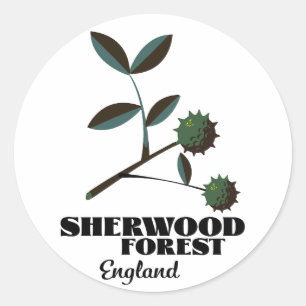 Pegatina Redonda Póster de viaje de Sherwood Forest Inglaterra