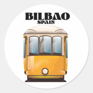 Pegatina Redonda Póster de viaje en tranvía de Bilbao España Botón