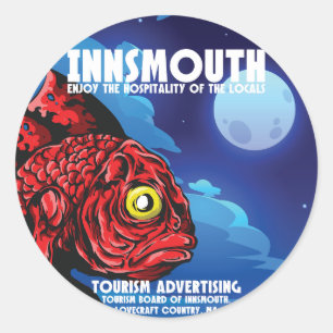 Pegatina Redonda Poster de Viajes Innsmouth Vintage Lovecraft