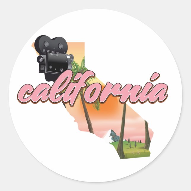 Pegatina Redonda Póster del mapa de California EE. UU. (Anverso)
