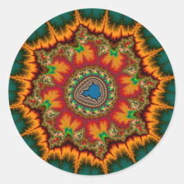 Pegatina Redonda Poster Fractal de Mandelbrot Verde