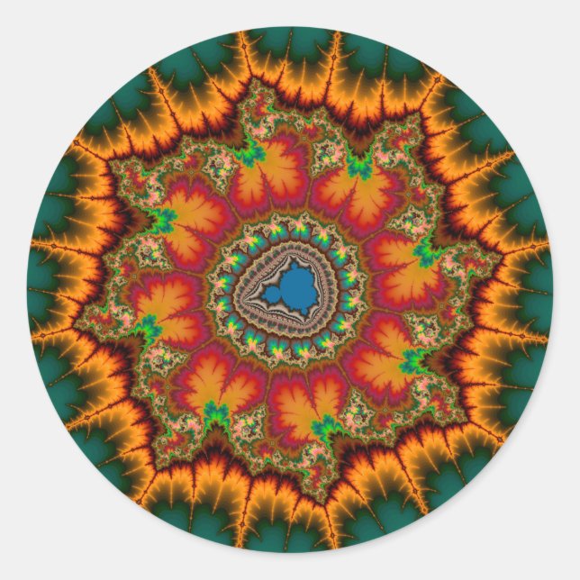 Pegatina Redonda Poster Fractal de Mandelbrot Verde (Anverso)