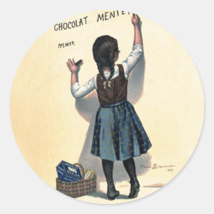 Pegatina Redonda Póster francés vintage de Chocolat Menier arte de