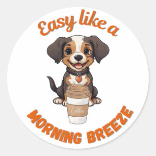 Pegatina Redonda Poster imprimible de perro con café Lover