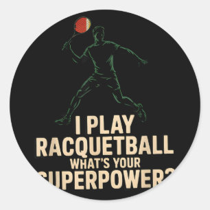 Pegatina Redonda Póster retro de superpoder divertido de raquetbol