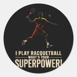 Pegatina Redonda Póster retro de superpoder divertido de raquetbol