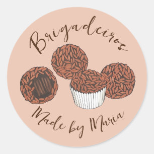 Pegatina Redonda Postre de trufas de chocolate brasileño Brigadeiro