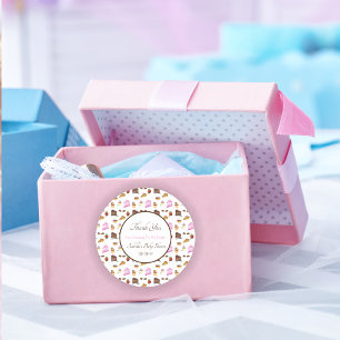 Pegatina Redonda Postres acuarelas para Baby Shower Gracias