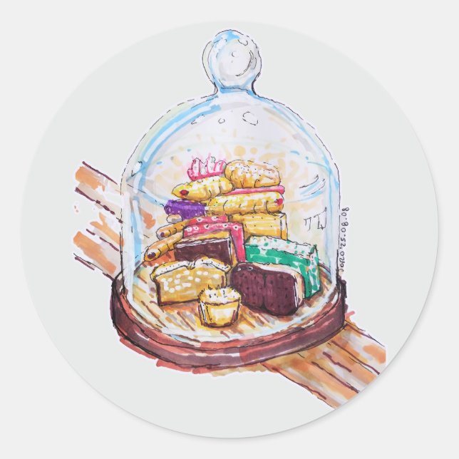 Pegatina Redonda Postres bajo la cúpula de vidrio (Anverso)