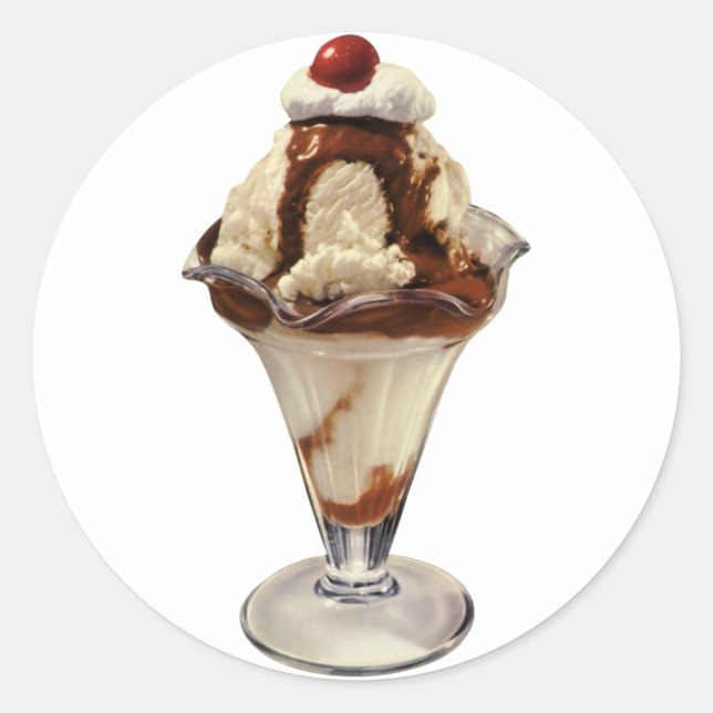 Pegatina Redonda Postres de helado de chocolate caliente Sundae Vin (Anverso)