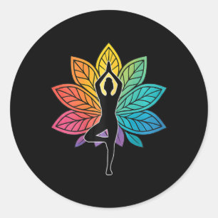 Pegatina Redonda Postura de Yoga Chakra Árbol Silueta Loto Lanza Me