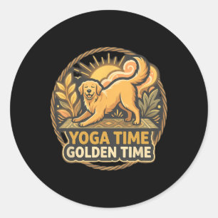 Pegatina Redonda Postura de Yoga Retriever Dorado Yoga 