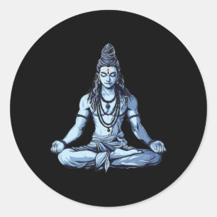 Pegatina Redonda Postura sentada de Shiva Mahadev inspirada en yoga