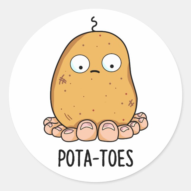 Pegatina Redonda Pota-Toes Graciosa Patata Con Toes Pun (Anverso)
