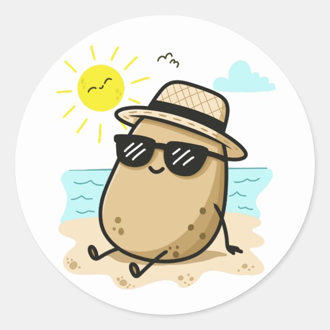 Pegatina Redonda Potato On The Beach Summer Vibes (Anverso)