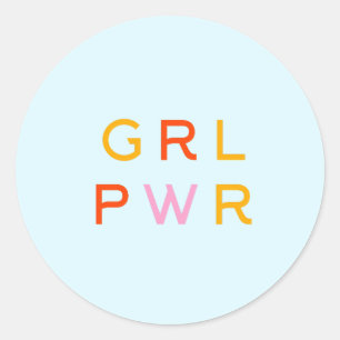 Pegatina Redonda Potencia chica   GRL PWR   Feminista moderna   Mín
