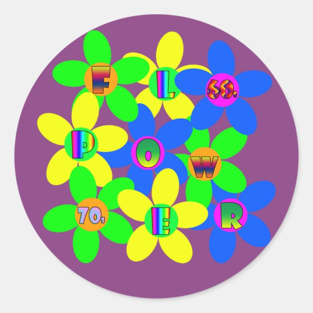 Pegatina Redonda Potencia de las flores 60s-70s 2 (Anverso)