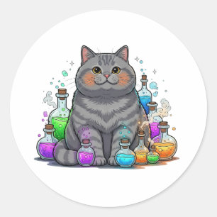 Pegatina Redonda Potion Brit - Halloween del gato británico Shortha