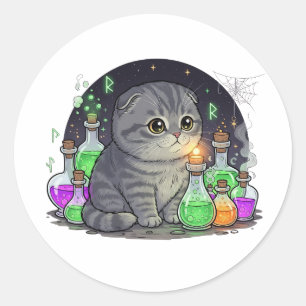 Pegatina Redonda Potion Fold - Halloween de gatos fritos escoceses