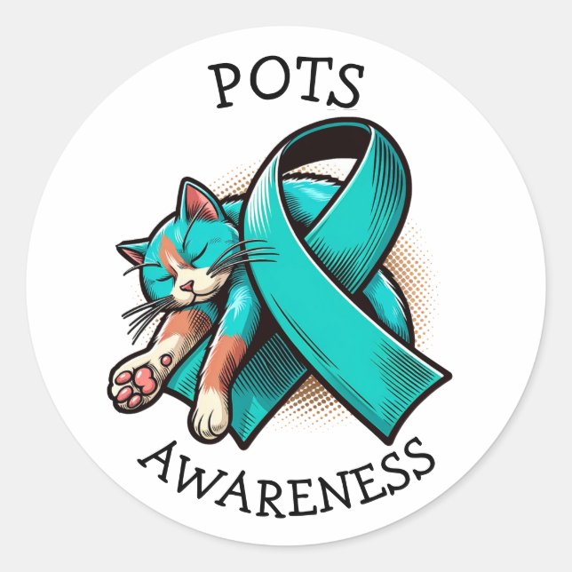 Pegatina Redonda POTS Síndrome de taquicardia ortostática postural (Anverso)