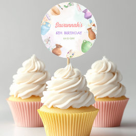 Pegatina Redonda Pottery Painting Birthday