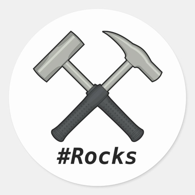 Pegatina Redonda Pound Rocks Crossed Rock Hammers (Anverso)