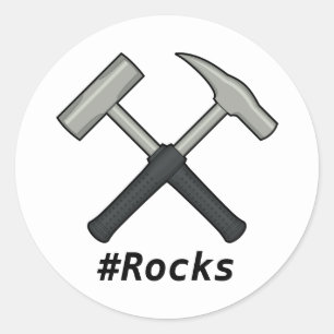 Pegatina Redonda Pound Rocks Crossed Rock Hammers