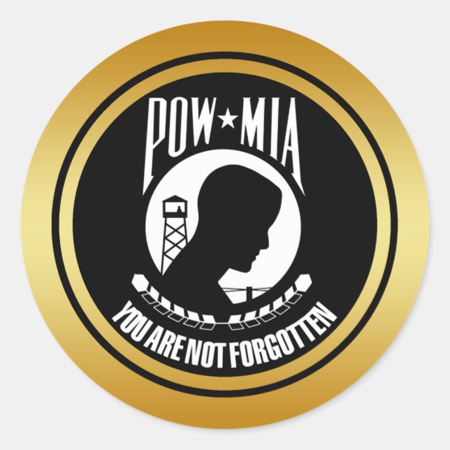 PEGATINA REDONDA POW MIA - ORO MARCO (Anverso)