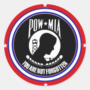 PEGATINA REDONDA POW MIA - ROJO BLANCO Y AZUL