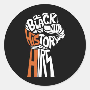 Pegatina Redonda Power Fist Hand Inspirando Líderes Negros Hist Bla