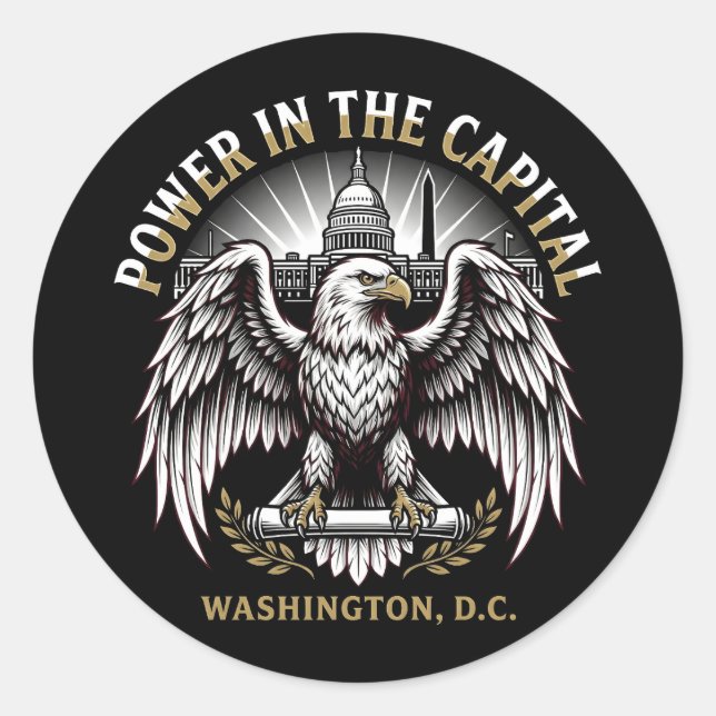 Pegatina Redonda Power in the Capital Washington DC Bald Eagle Art (Anverso)