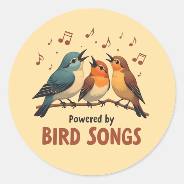 Pegatina Redonda Powered by Bird Songs (Anverso)