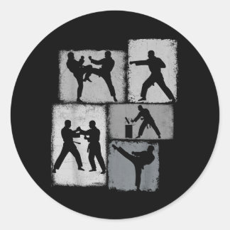 Pegatina Redonda Practicante de Taekwondo Collage Hombres Niños Ent
